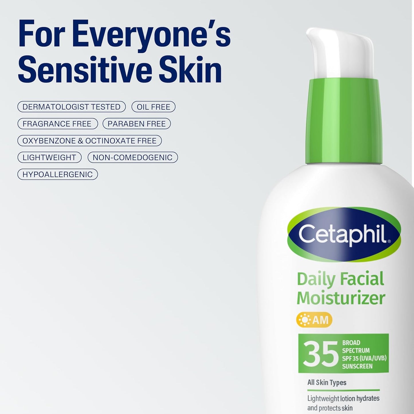 Zermet 1 Cetaphil Face Moisturizer, Daily Oil Free Facial Moisturizer with SPF 35, For Dry or Oily Combination Sensitive Skin, Fragrance Free Face Lotion