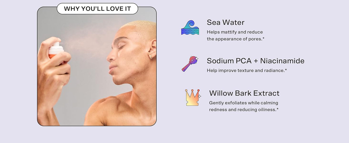 Zermet 1 Zermet 1 Skincare Bounce Back Hydrating Toner Spray - Balancing + Pore Minimizing Toner for Face - Made With Niacinamide + Willow Bark to Help Even and Mattify Oily Skin - On-The-Go Skin Care (55ml)