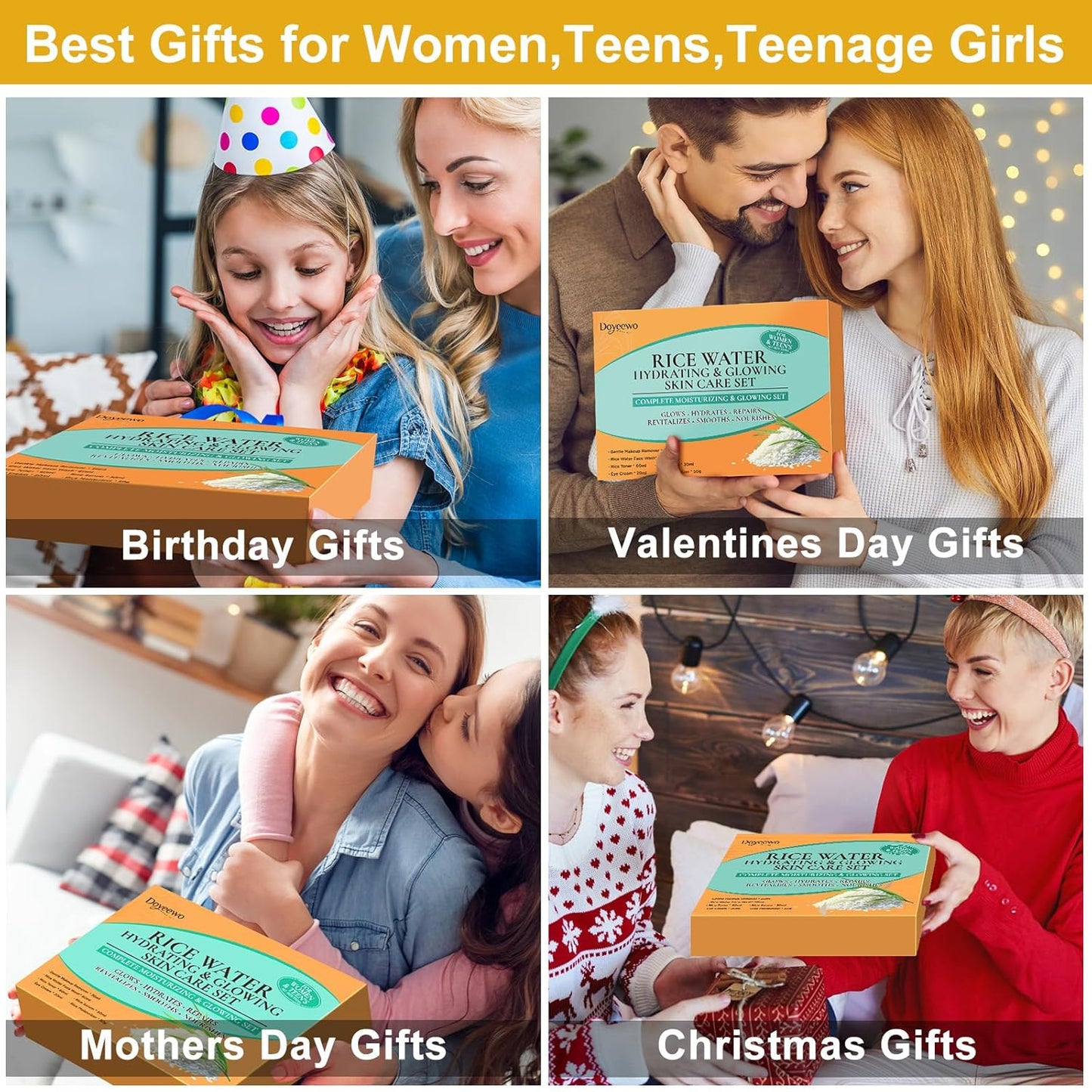 Zermet 1 Skin Care Set,Women Teen Glass Skincare Rice Water Hydrate Glow Repair Anti-Aging Facial Routine Kit Gift Set for Womens Mom Wife Teenager Girl Birthday Trendy Stuff Christmas Gifts Stocking Stuffers