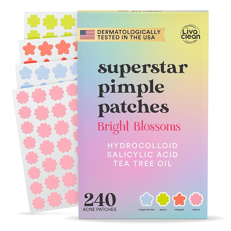 Zermet 1 LivaClean Star Pimple Patches for Face w/Hydrocolloid, Salicylic Acid & Tea Tree, 240 Patches, Hydrocolloid Acne Patch, Cute Star Pimple Patch for Healing Stickers Zit Superstar