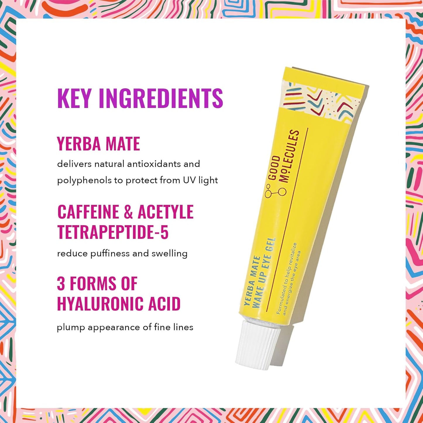 Zermet 1 Good Molecules Yerba Mate Wake Up Eye Gel - Hydrating Under Eye Gel Cream with Hyaluronic Acid and Caffeine - Target Dark Circles and Puffiness - Skin Care for Face