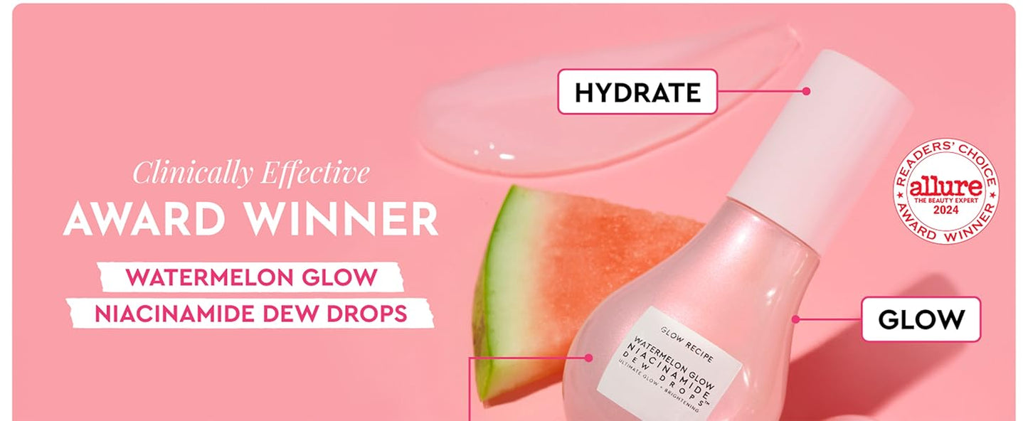 Zermet 1 Glow Recipe Watermelon Niacinamide Dew Drops - Brightening, Plumping Hydrating Face Serum, Makeup Primer + Liquid Highlighter with Hyaluronic Acid - Dewy & Glowing Korean Skin Care (40ml)