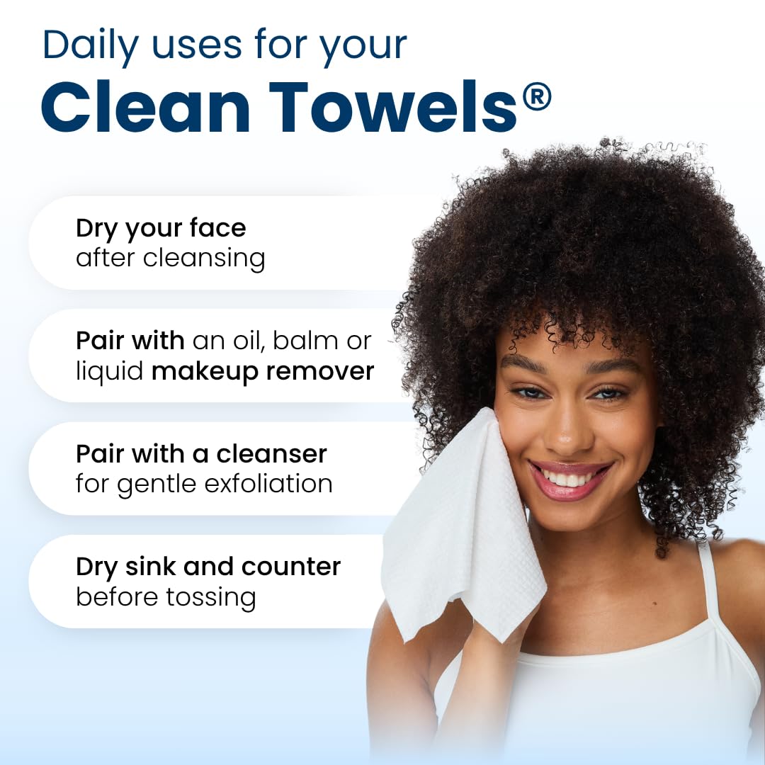 Zermet 1 Clean Skin Club Clean Towels XL™, 100% USDA Biobased Face Towel, Disposable Face Towelette, Eczema Association Accepted, Makeup Remover Dry Wipes, Ultra Soft, 50 Ct, 1 Pack