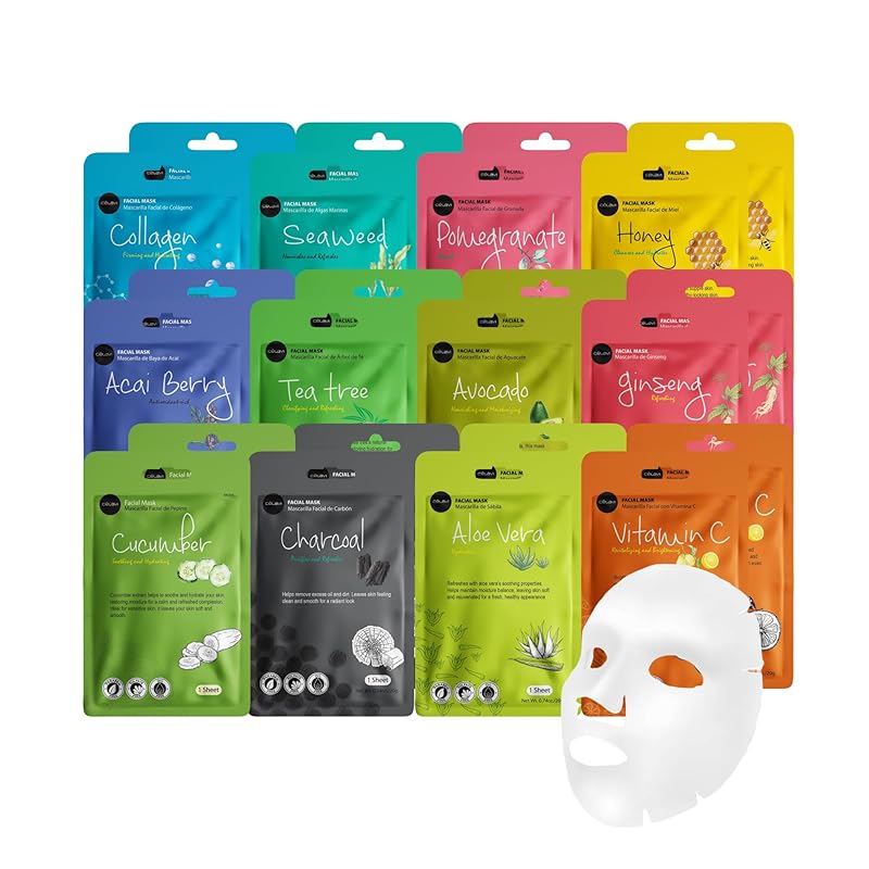 Zermet 1 Zermet 1 Facial Sheet Face Mask Variety Set Classic Authentic Korean Moisturizing Skincare (12-Packs)