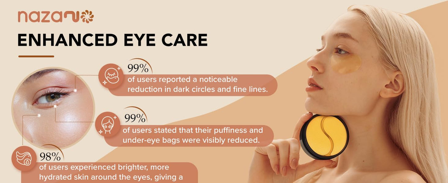 Zermet 1 24K Gold Under Eye Patches - 60 Pack for Puffy Eyes, Dark Circles, Bags & Wrinkles with Collagen & Hyaluronic Acid