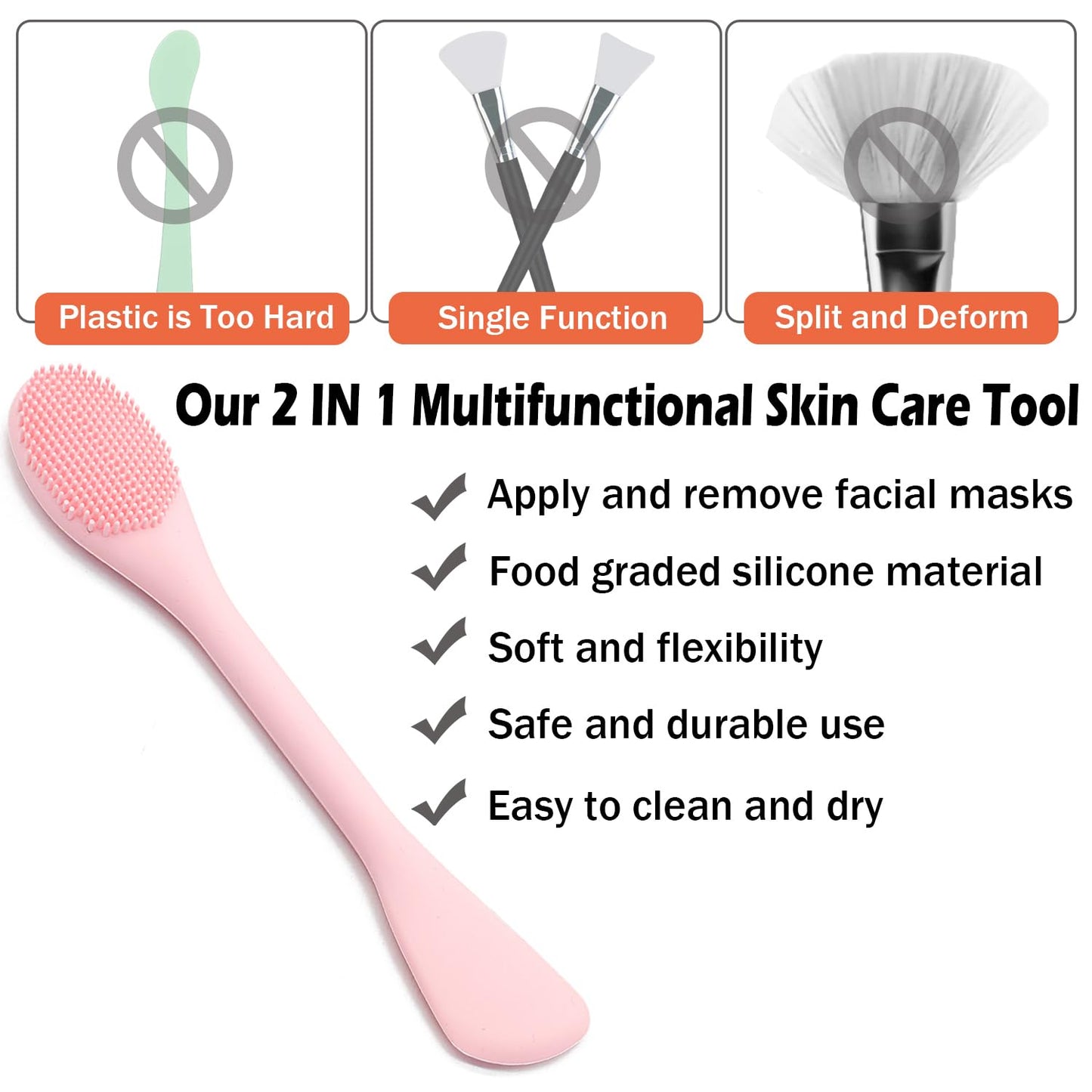 Zermet 1 Facial Cleansing Brush, 2 in 1 Silicone Face Mask Brush & Face Scrubber, For Exfoliating, Massaging, Remove Blackheads, Makeup Skincare Removal, Applicator for Mud, Clay, Body Lotion, DIY Mask