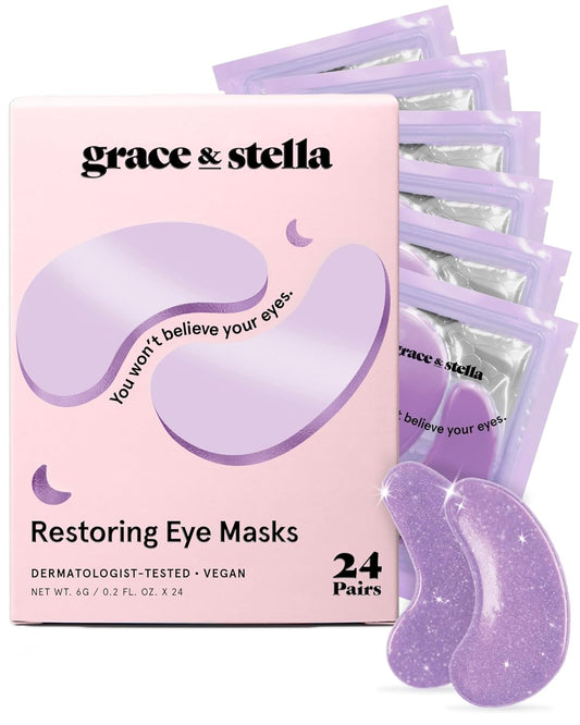 Zermet 1 grace & stella Retinol Under Eye Patches for Puffy Eyes and Dark Circles - Restoring Gel Under Eye Masks with Hyaluronic Acid - Vegan Cruelty-Free Skincare, Birthday Gifts for Women (Purple, 24 Pairs)