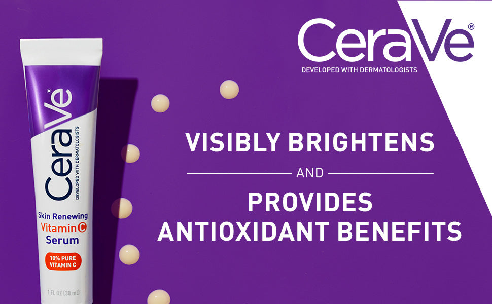 Zermet 1 CeraVe Vitamin C Serum with Hyaluronic Acid, Skin Brightening Serum for Face with 10% Pure Vitamin C, Fragrance Free, 1 Fl. Oz