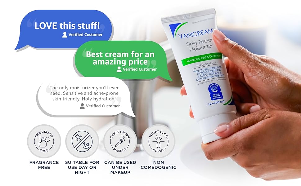 Zermet 1 Vanicream Daily Facial Moisturizer With Ceramides and Hyaluronic Acid - Formulated Without Common Irritants for Those with Sensitive Skin, 3 fl oz (Pack of 1)