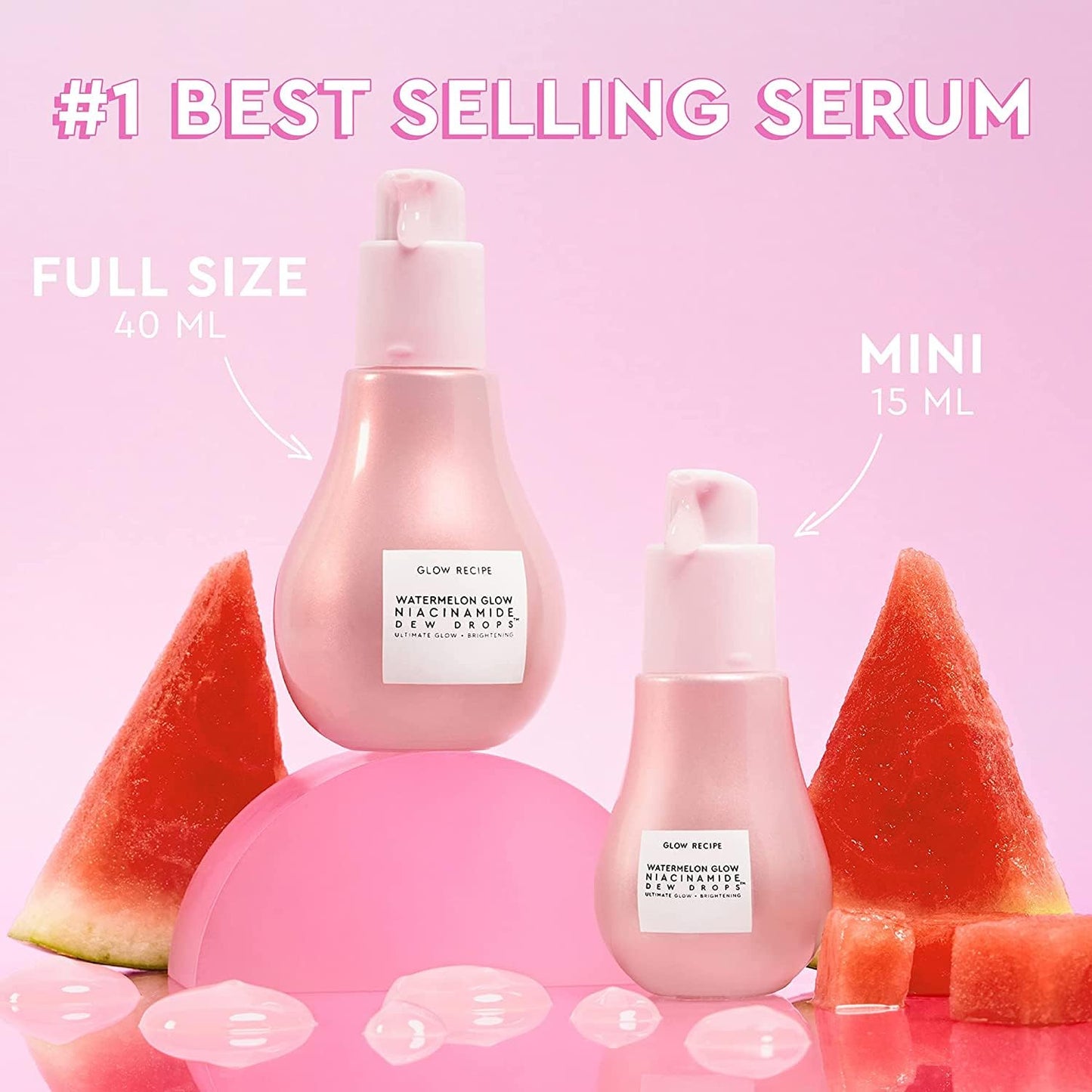 Zermet 1 Glow Recipe Watermelon Niacinamide Dew Drops - Brightening, Plumping Hydrating Face Serum, Makeup Primer + Liquid Highlighter with Hyaluronic Acid - Dewy & Glowing Korean Skin Care (40ml)