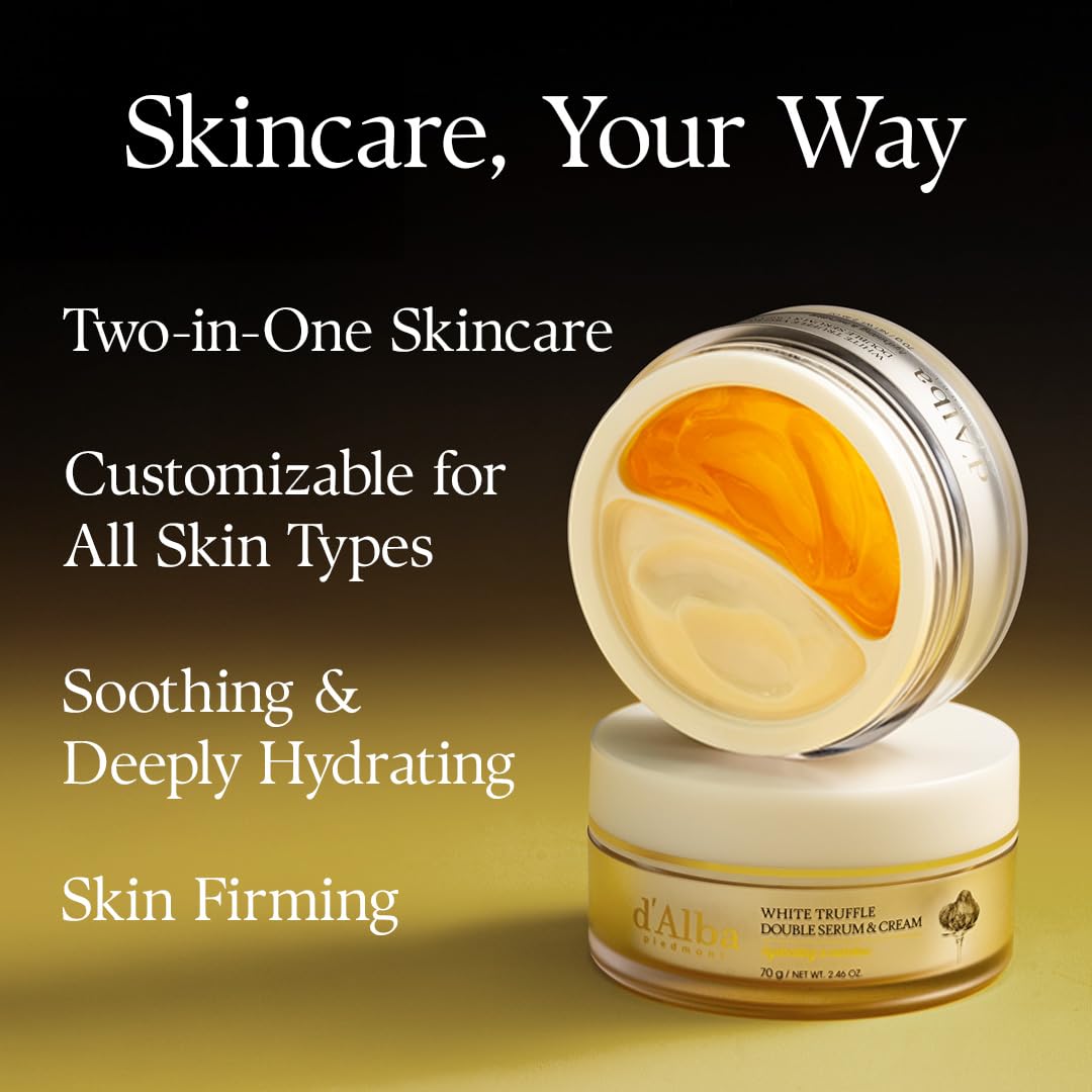 Zermet 1 d'alba Piedmont Italian White Truffle Double Serum & Cream, Vegan Skincare, 2-in-1 Face Moisturizer, Vegan Collagen, Skin Firming and Tightening, Non Comedogenic, Suitable for All Skin Types (2.46 oz)