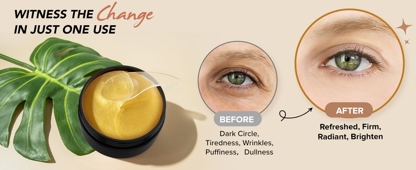 Zermet 1 24K Gold Under Eye Patches - 60 Pack for Puffy Eyes, Dark Circles, Bags & Wrinkles with Collagen & Hyaluronic Acid