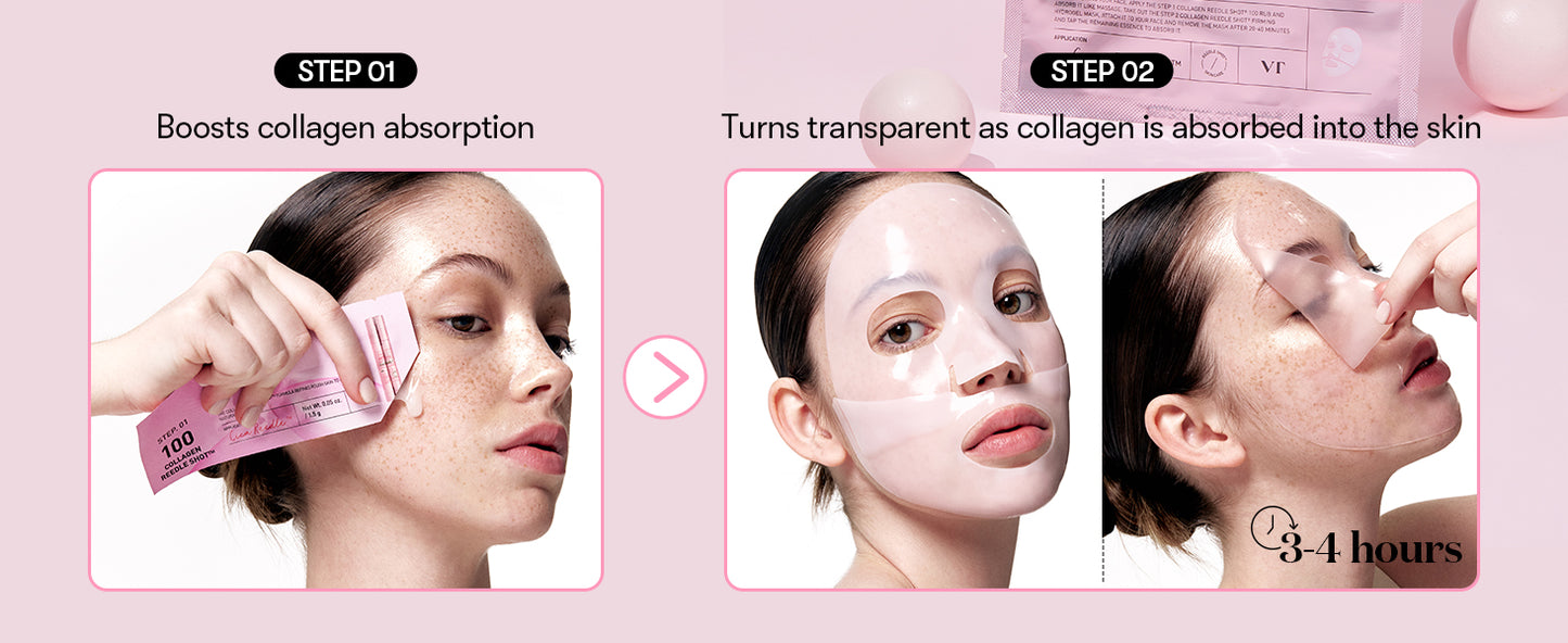 Zermet 1 Zermet 1  Collagen Reedle Shot 100 2-Step Hydrogel Mask(34.5gx4ea), Intensive Firming, Exosome 500Da Collagen, Fine Lines, Overnight Melting Mask, Korean Facial Mask, Pink Collagen