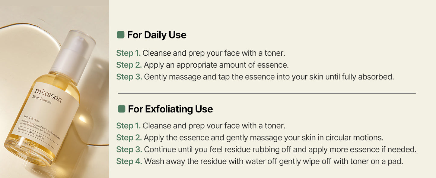 Zermet 1 mixsoon Bean Essence 1.01 Fl.Oz. / 30ml (Pack of 1) Exfoliating Hydrating Korean Skin Care Hyaluronic Acid Serum Korean Glass Skin Care