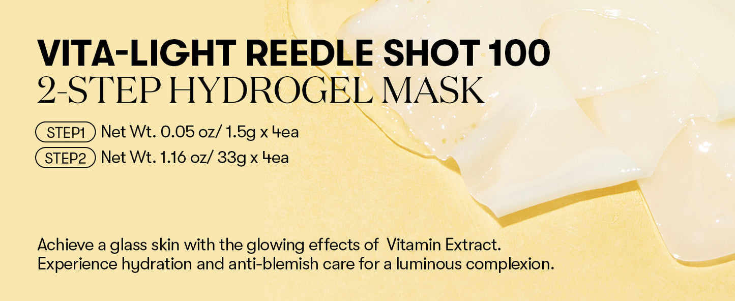 Zermet 1 Zermet 1  Vita-Light Reedle Shot 100 2-Step Hydrogel Mask(34.5gx4ea), Intensive Glowing, Exosome Glutathione Face Mask, Overnight Melting Mask, Korean Facial Mask