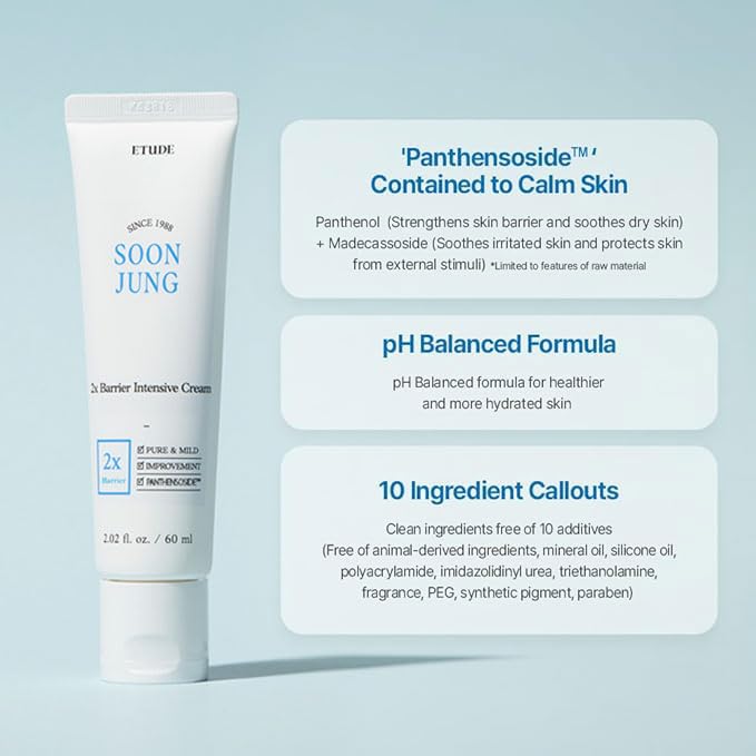 Zermet 1 ETUDE SoonJung 2x Barrier Intensive Cream (Original), Hypoallergenic Shea Butter Hydrating Facial Cream for Sensitive Skin, Water-oil Balance & Panthenol, Korean Skin Care (2.02 Fl Oz)