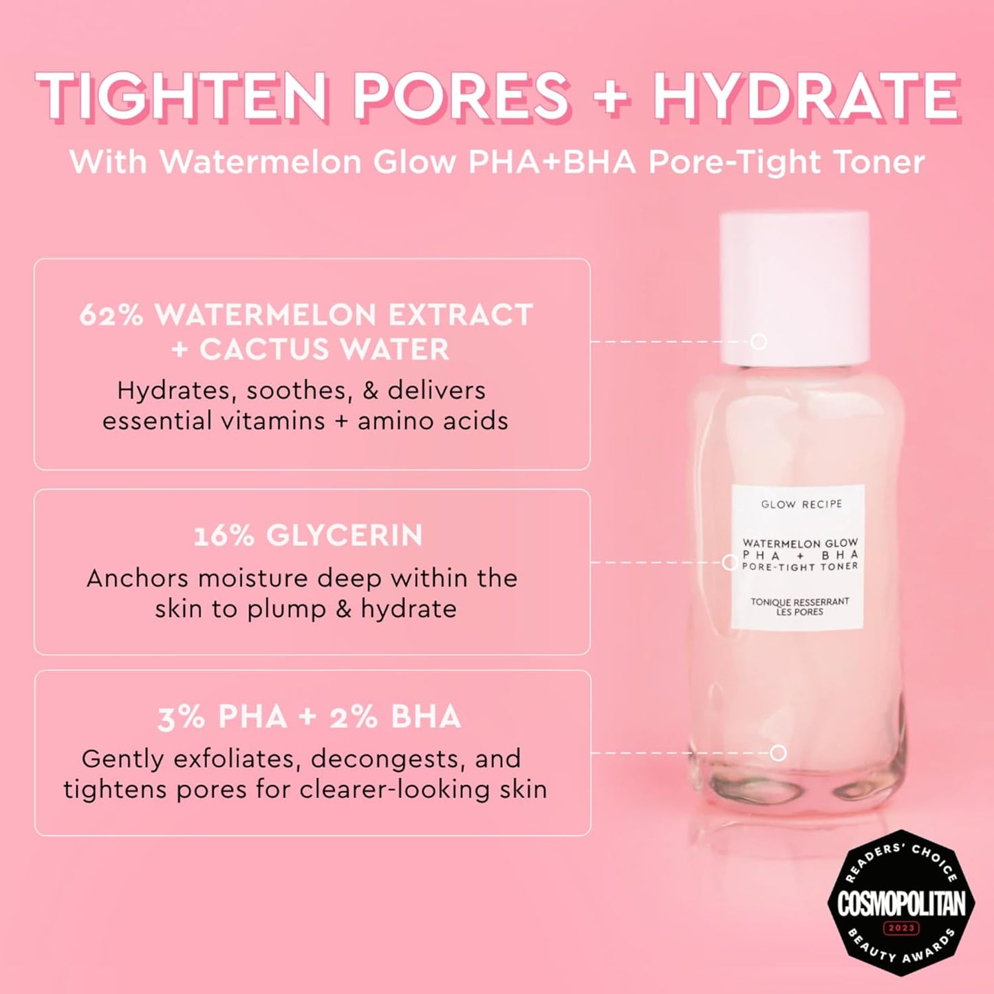 Zermet 1 Glow Recipe PHA + BHA Face Toner - Korean Skin Care Pore Minimizer & Gentle Facial Exfoliator for Tightening, Hydrating & Exfoliating - Glycerin, Watermelon & Cactus Water (40ml)