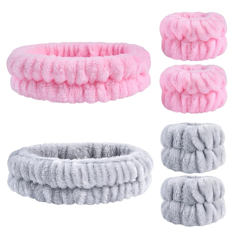 Zermet 1 Puffy Spa Headband & Skincare Headbands for Women Makeup,Terry Cloth Towel Head Band for Skin Care,Sponge Make Up Hair Band for Girls,Face Wash Wristband Scrunchies Set 4 Pcs