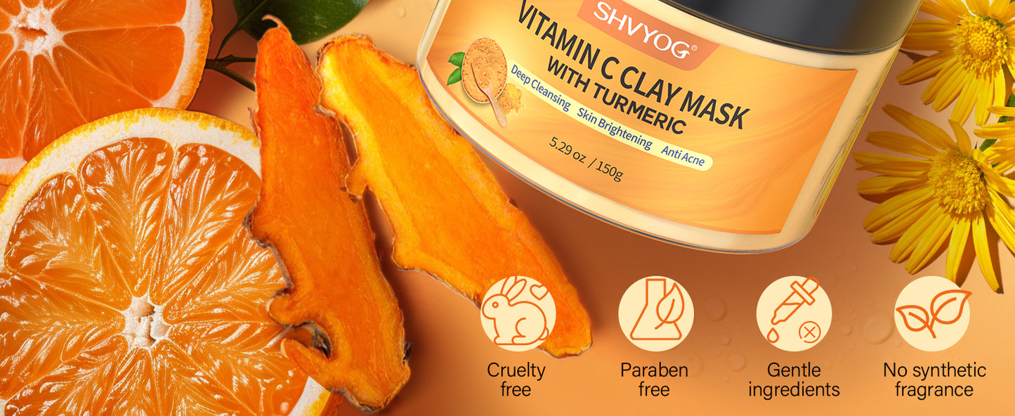 Zermet 1 Vitamin C Face Mask with Kaolin Clay and Turmeric for Dark Spots, Dull Skin, Skincare Facial Mask for Controlling Oil and Refining Pores 5.29 Oz