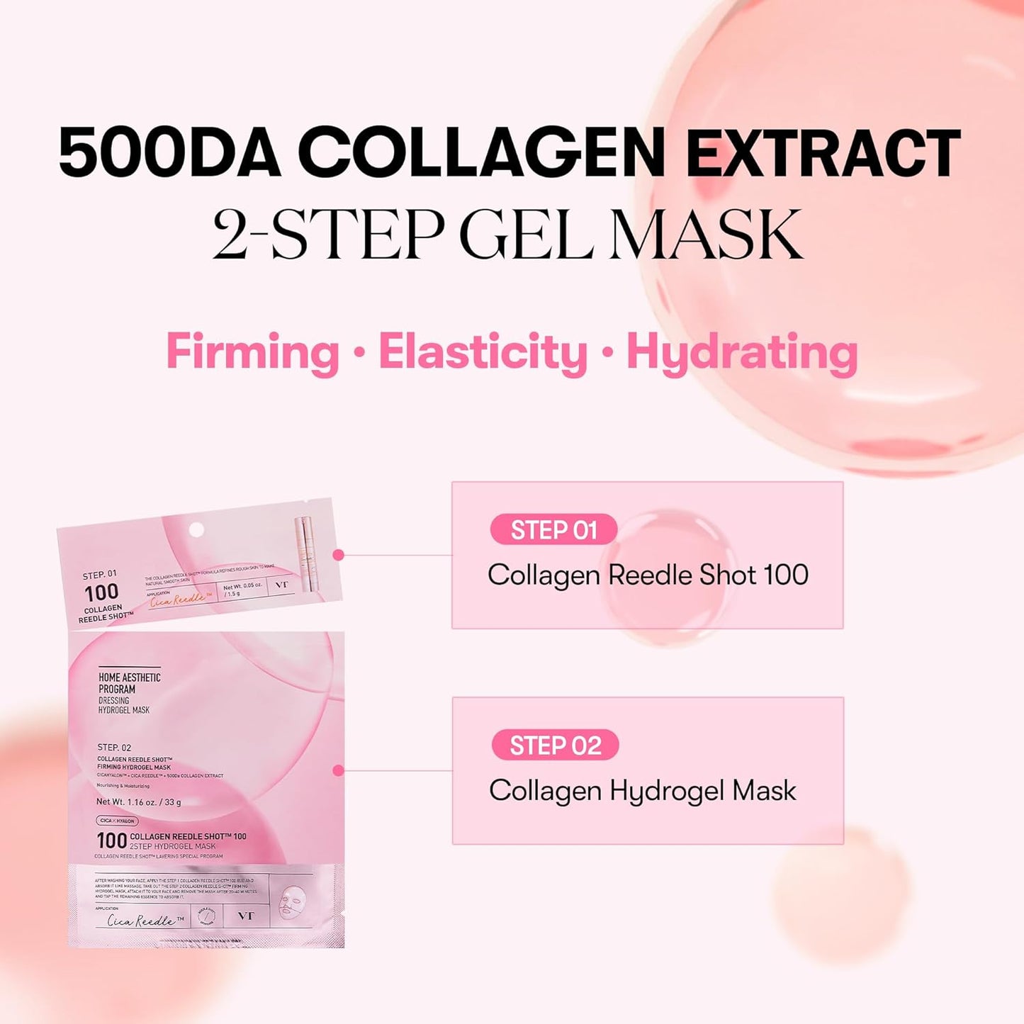 Zermet 1 Zermet 1  Collagen Reedle Shot 100 2-Step Hydrogel Mask(34.5gx4ea), Intensive Firming, Exosome 500Da Collagen, Fine Lines, Overnight Melting Mask, Korean Facial Mask, Pink Collagen