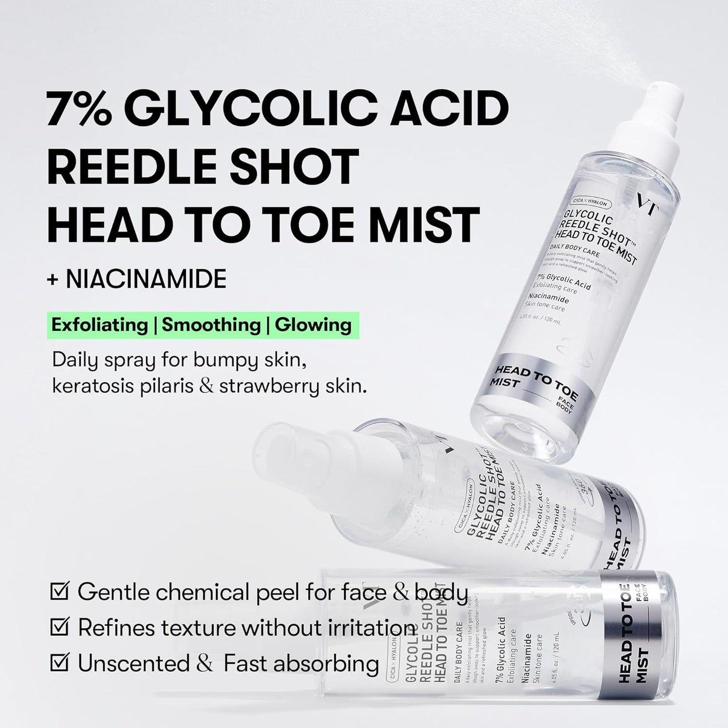 Zermet 1 Zermet 1  7% Glycolic Acid Reedle Shot Head-to-Toe Mist with Niacinamide, Exfoliating Spray for Bumpy & Strawberry Skin, Dark Spots, Skin Texture, Keratosis Pilaris, Korean Skincare (4.05 fl oz)