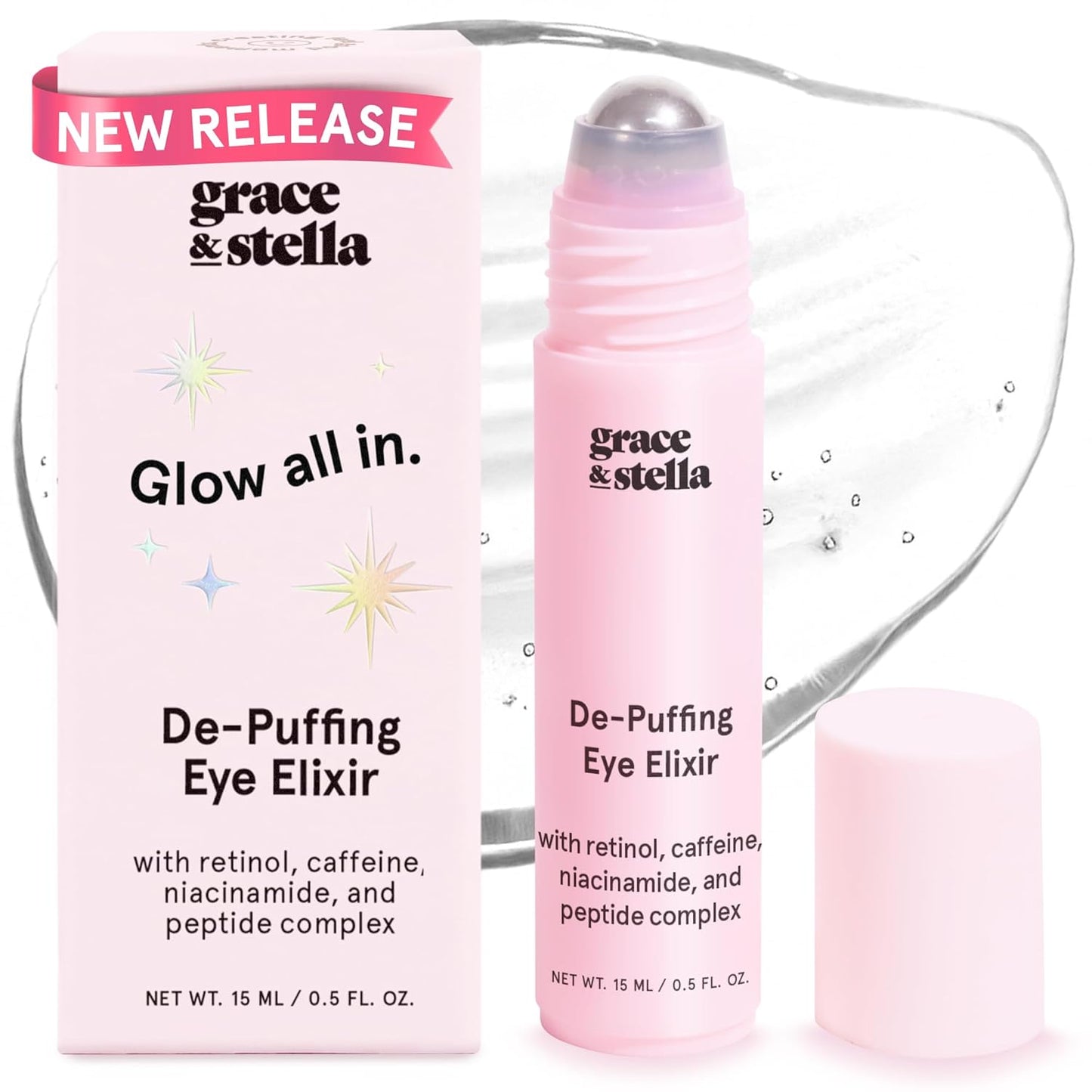 Zermet 1 grace & stella Award Winning Under Eye Brightener Roller - Airplane Travel Essentials - Retinol & Caffeine Eye Serum for Puffiness, Dark Circles, Wrinkles - Vegan Skincare (15ml / 0.51floz)