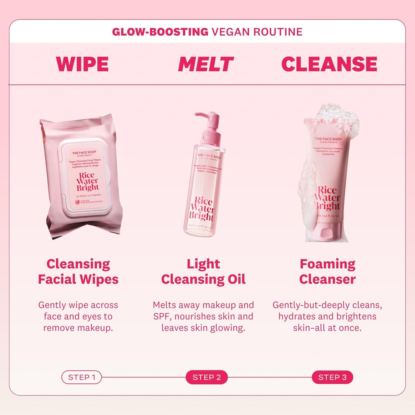 Zermet 1 The Face Shop Rice Water Bright Double Cleansing Duo Set with Ceramide, Korean Skin Care, Gentle Face Wash & Pore Control Cleansing Oil, Hydrating, Moisturizing, Vegan Facial Cleanser, Makeup Remover