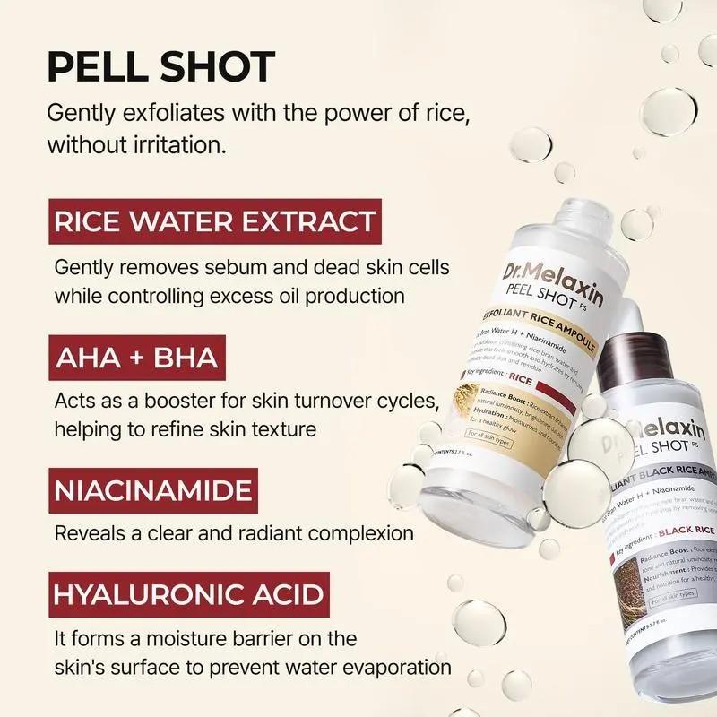 Peel Shot Glow Rice Ampoule Duo -Serums for Brightening, Exfoliating, andMoisturizing -Suitable for All Skin Types