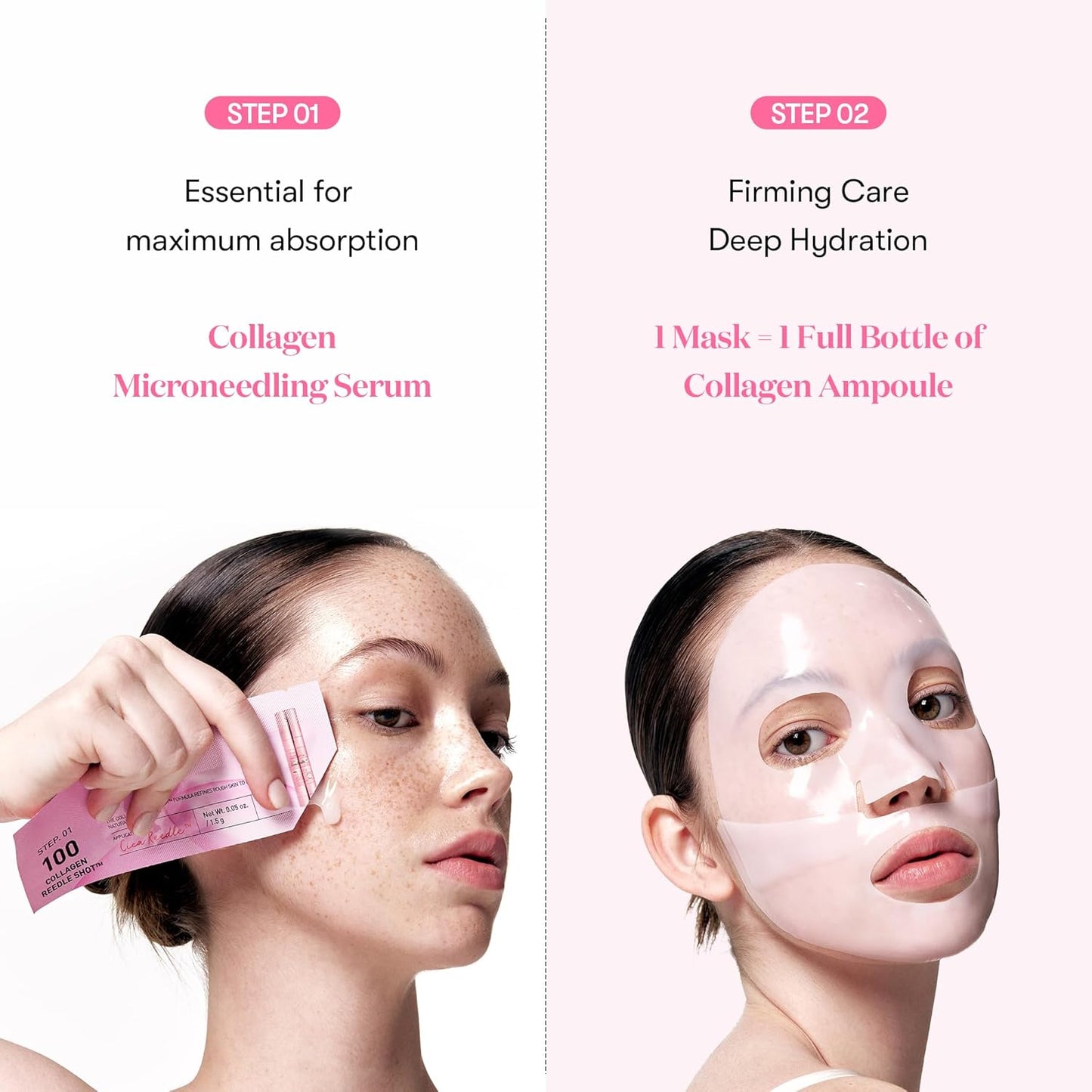 Zermet 1 Zermet 1  Collagen Reedle Shot 100 2-Step Hydrogel Mask(34.5gx4ea), Intensive Firming, Exosome 500Da Collagen, Fine Lines, Overnight Melting Mask, Korean Facial Mask, Pink Collagen