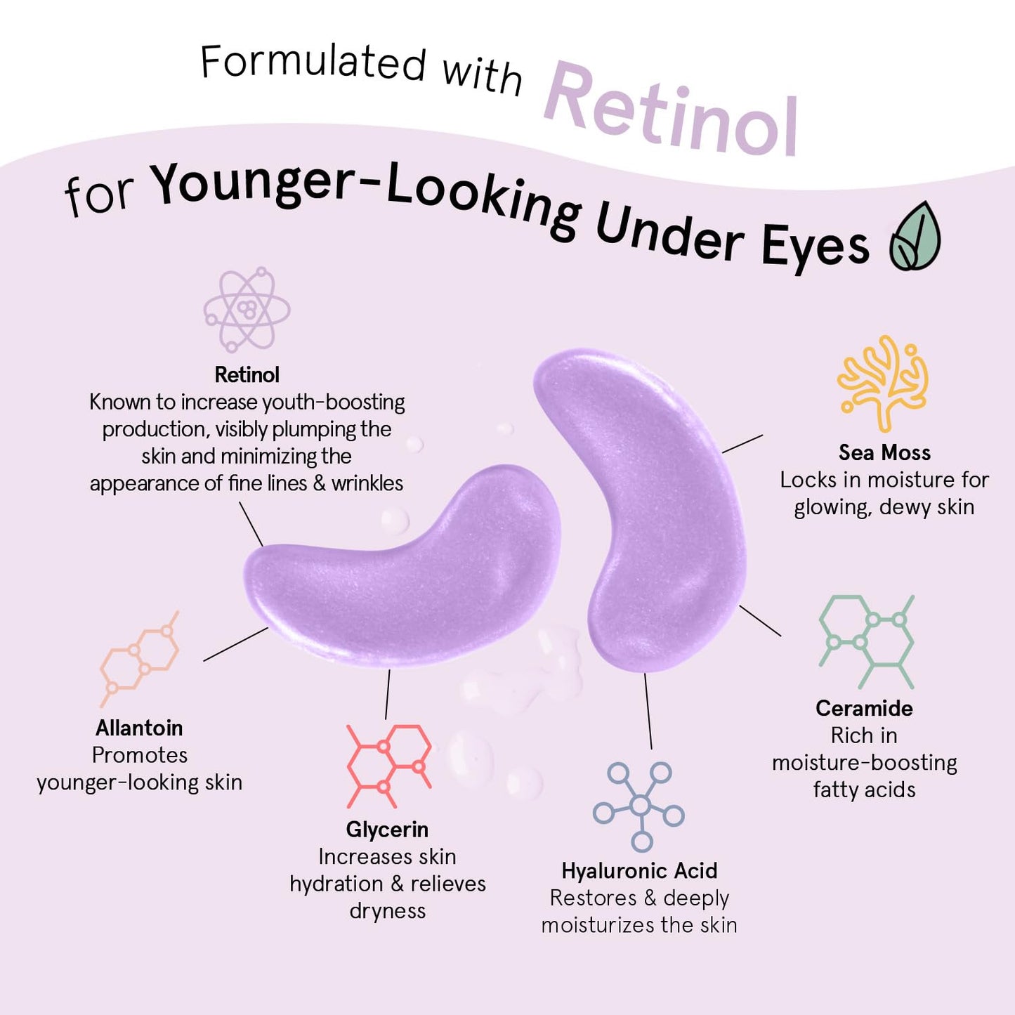 Zermet 1 grace & stella Retinol Under Eye Patches for Puffy Eyes and Dark Circles - Restoring Gel Under Eye Masks with Hyaluronic Acid - Vegan Cruelty-Free Skincare, Birthday Gifts for Women (Purple, 24 Pairs)