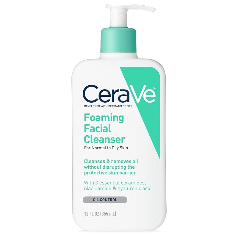 Zermet 1 CeraVe Foaming Facial Cleanser, Daily Face Wash for Oily Skin, Hyaluronic Acid + Ceramides + Niacinamide, Fragrance Free & Paraben Free, Non-Drying Oil Control Face Wash, 19 Fluid Ounce