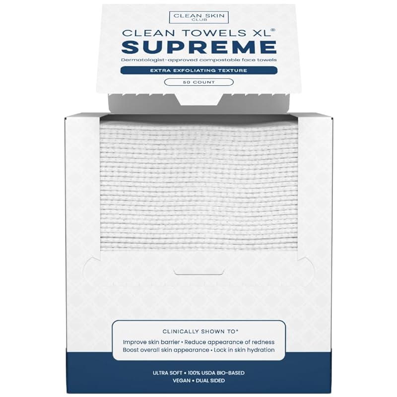 Zermet 1 Clean Skin Club Clean Towels XL™, 100% USDA Biobased Face Towel, Disposable Face Towelette, Eczema Association Accepted, Makeup Remover Dry Wipes, Ultra Soft, 50 Ct, 1 Pack