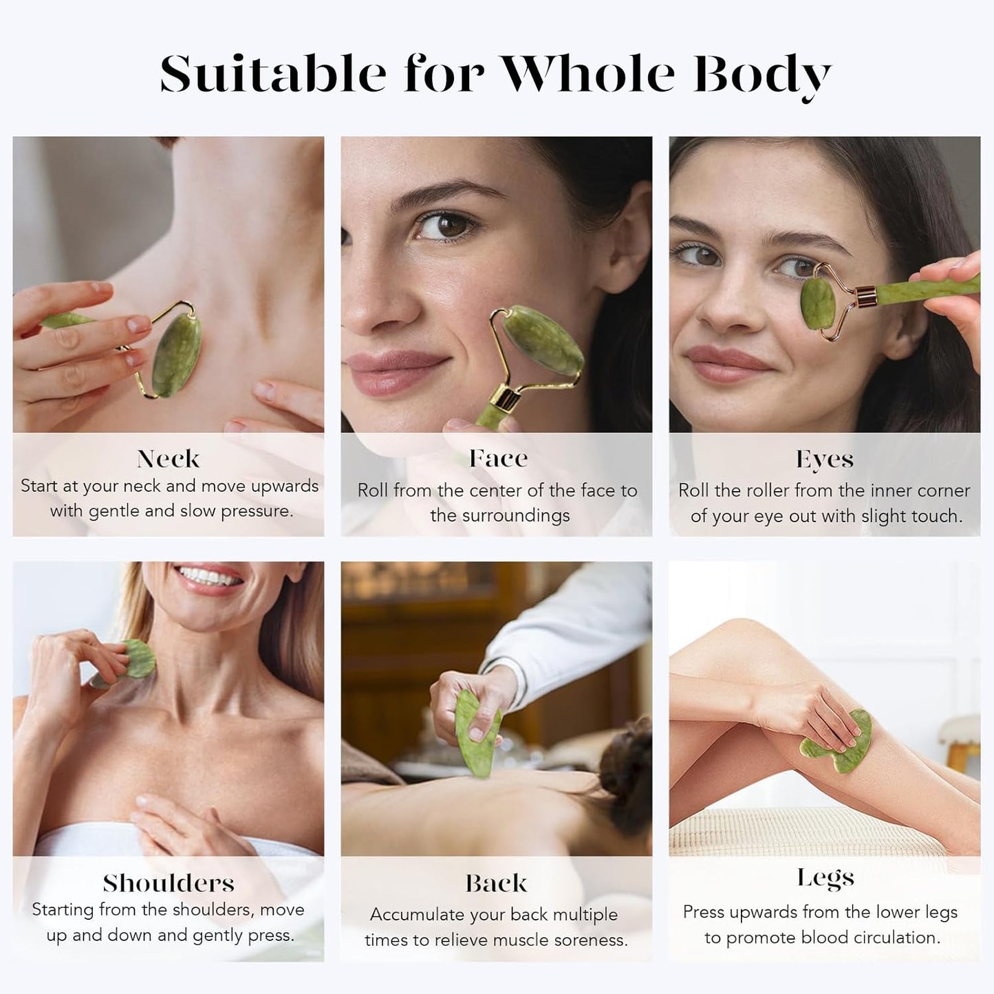 Zermet 1 BAIMEI IcyMe Gua Sha & Jade Roller Facial Tools Face Roller and Gua Sha Set for Puffiness and Redness Reducing Skin Care Routine, Self Care Gift for Men Women - Green