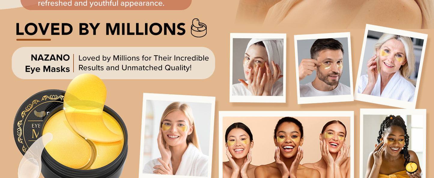 Zermet 1 24K Gold Under Eye Patches - 60 Pack for Puffy Eyes, Dark Circles, Bags & Wrinkles with Collagen & Hyaluronic Acid