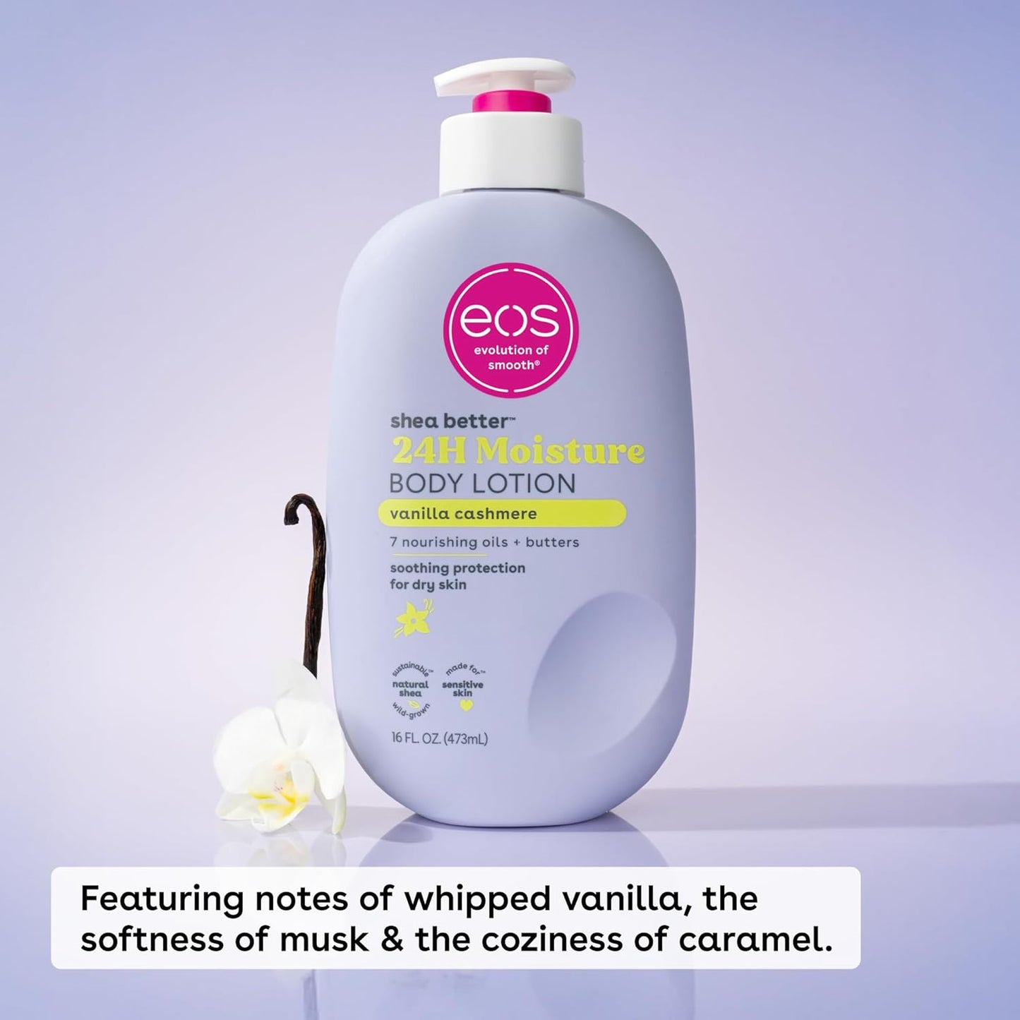 Zermet 1 eos Shea Better Body Lotion Vanilla Cashmere, 24-Hour Moisture Skin Care, Lightweight & Non-Greasy, Natural Shea, Vegan, Vanilla Body Lotion, 16 fl oz