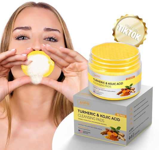 Zermet 1 Kojic Acid and Turmeric Cleansing Pads, 50 Pcs, for Face Cleansing and Exfoliation