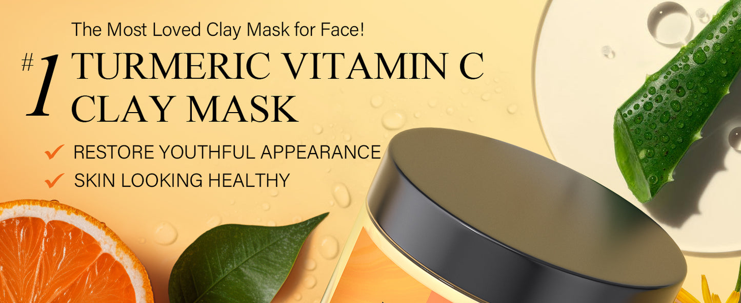 Zermet 1 Vitamin C Face Mask with Kaolin Clay and Turmeric for Dark Spots, Dull Skin, Skincare Facial Mask for Controlling Oil and Refining Pores 5.29 Oz