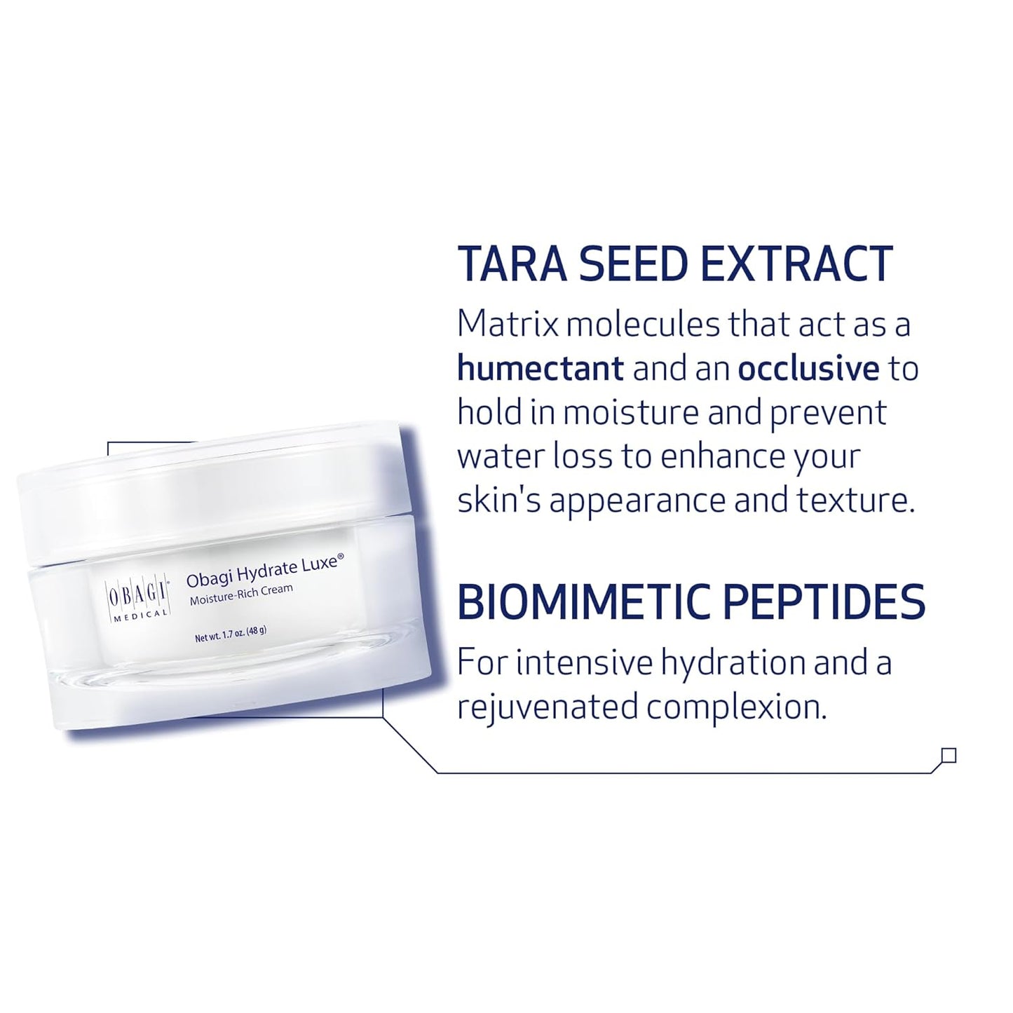 Zermet 1 Obagi Hydrate Luxe Ultra-Rich Moisturizer – Non-Comedogenic with Tara Seed Extract and Biomimetic Peptides – Night Face Cream for Dry, Sensitive, or Aging Skin