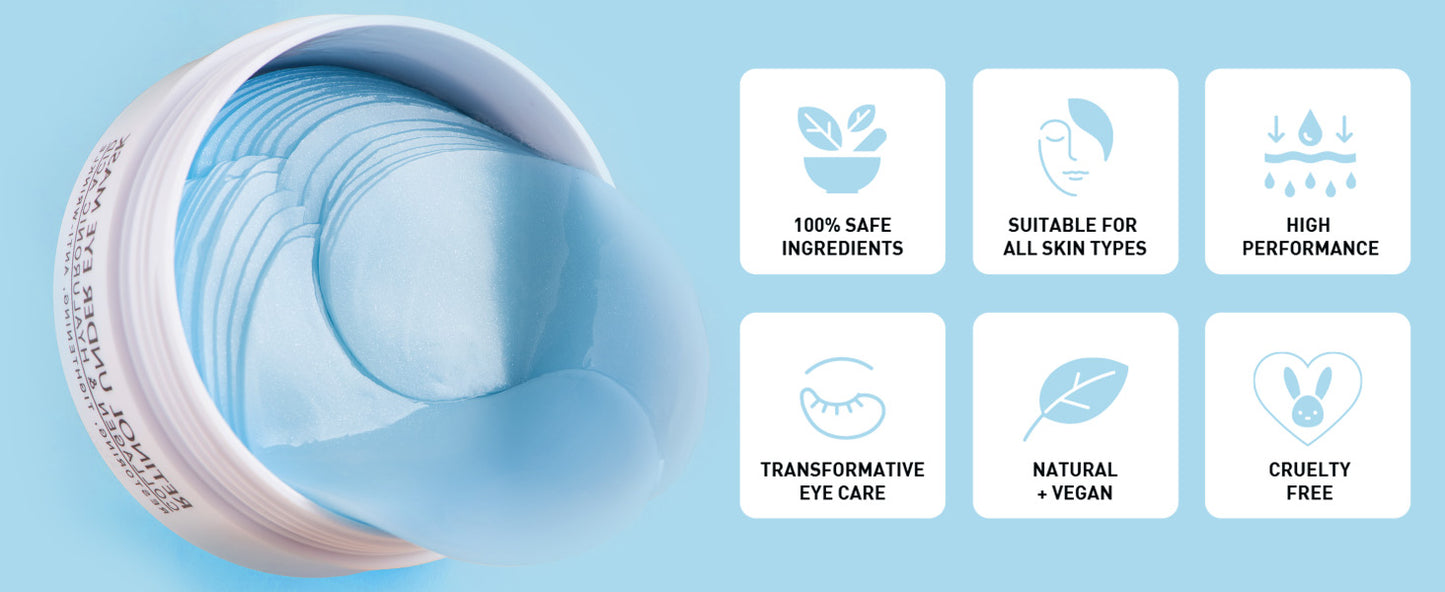 Zermet 1 Enaskin Naturals Under Eye Patches for Dark Circles: 30 Pairs Retinol Collagen Eye Gels Mask - Reduce Wrinkles Puffy & Bags - Skin Treatment Pads - Anti Aging Moisturizer For Women (Blue)