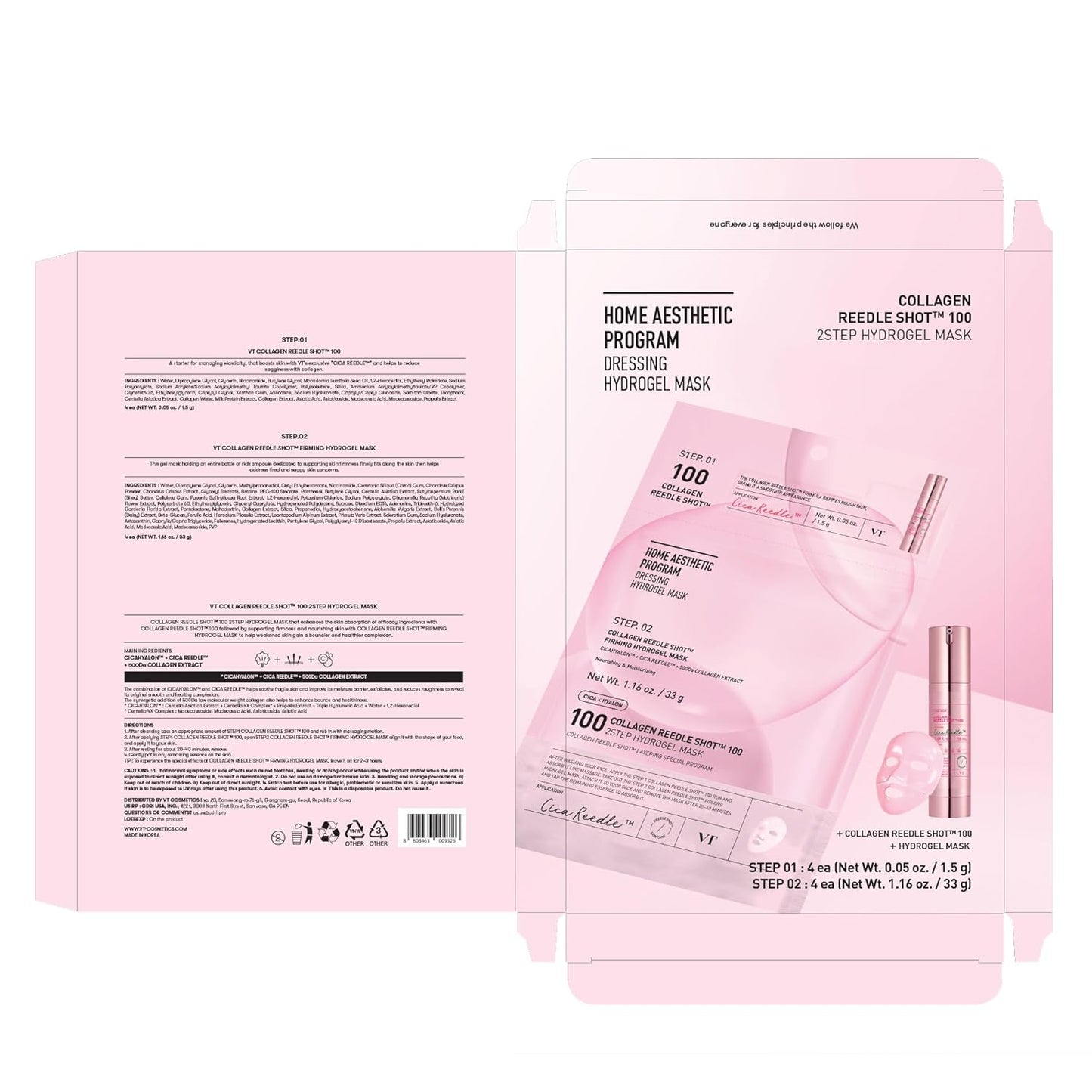 Zermet 1 Zermet 1  Collagen Reedle Shot 100 2-Step Hydrogel Mask(34.5gx4ea), Intensive Firming, Exosome 500Da Collagen, Fine Lines, Overnight Melting Mask, Korean Facial Mask, Pink Collagen