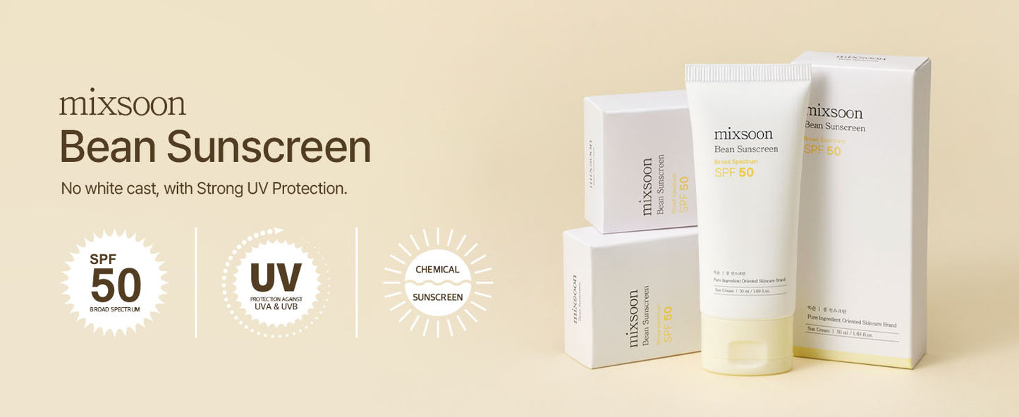 Zermet 1 mixsoon Bean Sunscreen 1.69 Fl. Oz. / 50ml SPF 50 Airy Texture Type Lightweight No White Cast For Face Korean Glass Skin Care