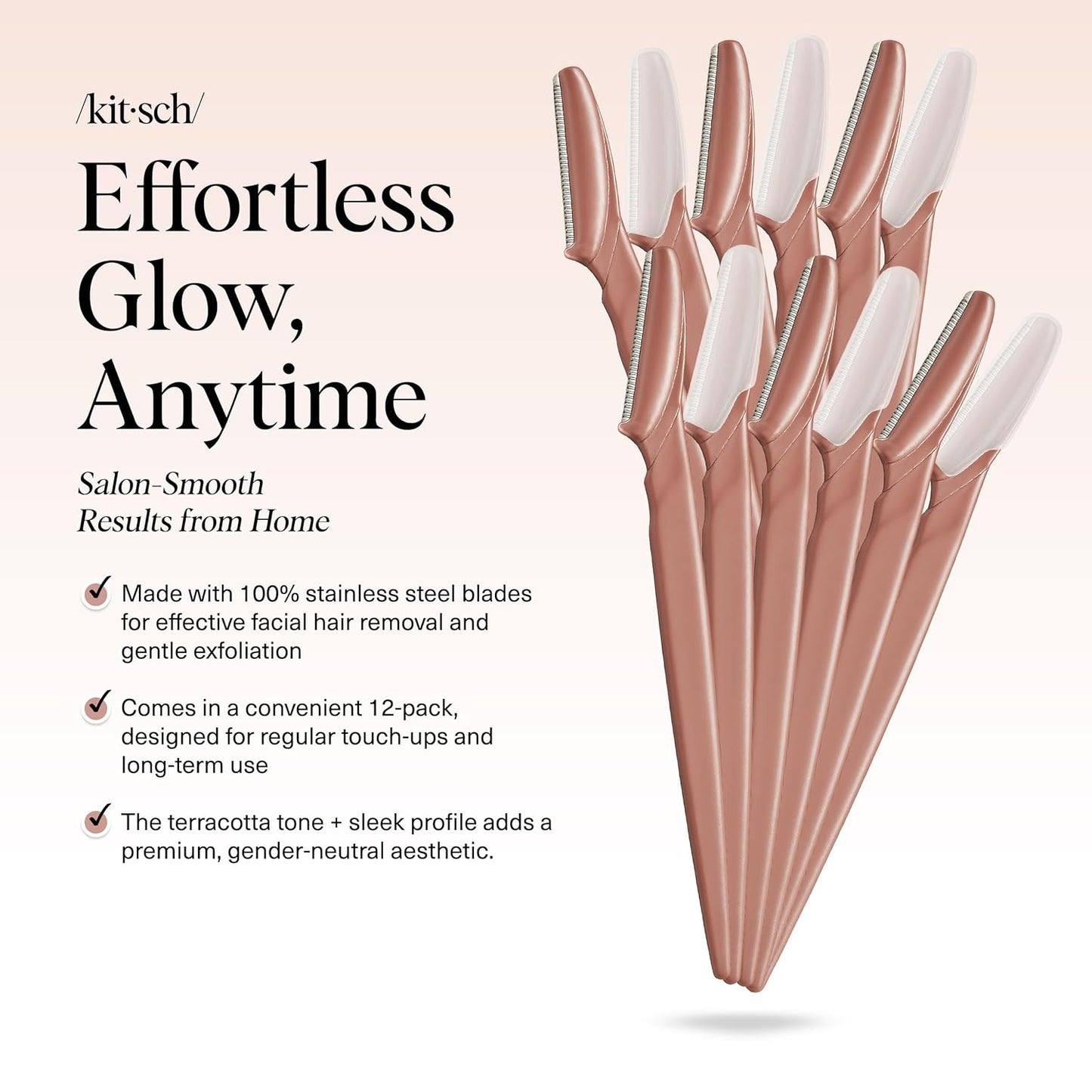 Zermet 1 Kitsch Dermaplane Razor for Women Face - Face Razors for Women and Men - Eyebrow Trimmer, Shaver, Recycled Plastic Dermaplaning and Skin Care Tool - Terracotta, 12 pcs