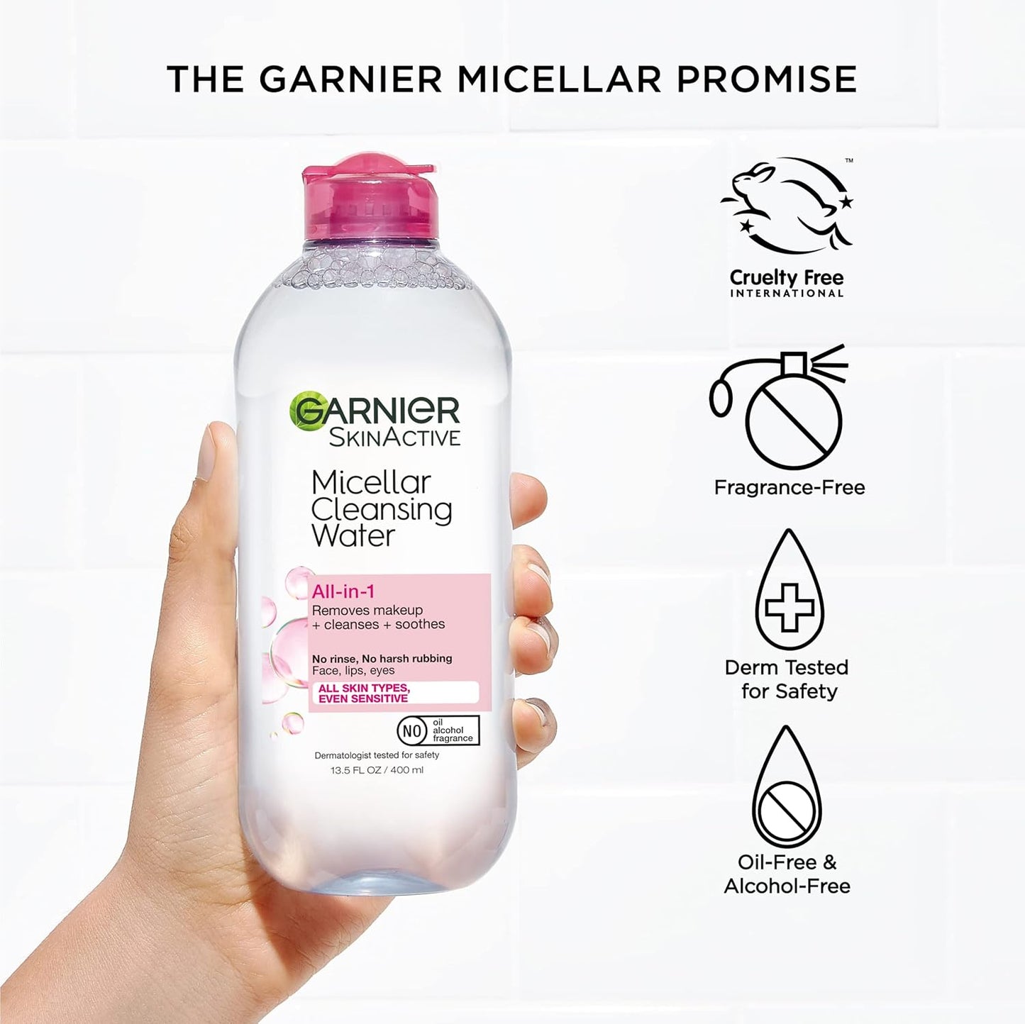Zermet 1 Garnier Micellar Water, Hydrating Facial Cleanser & Makeup Remover, Suitable for Sensitive Skin, Vegan, Cruelty Free, 13.5 Fl Oz (400mL), 1 Count