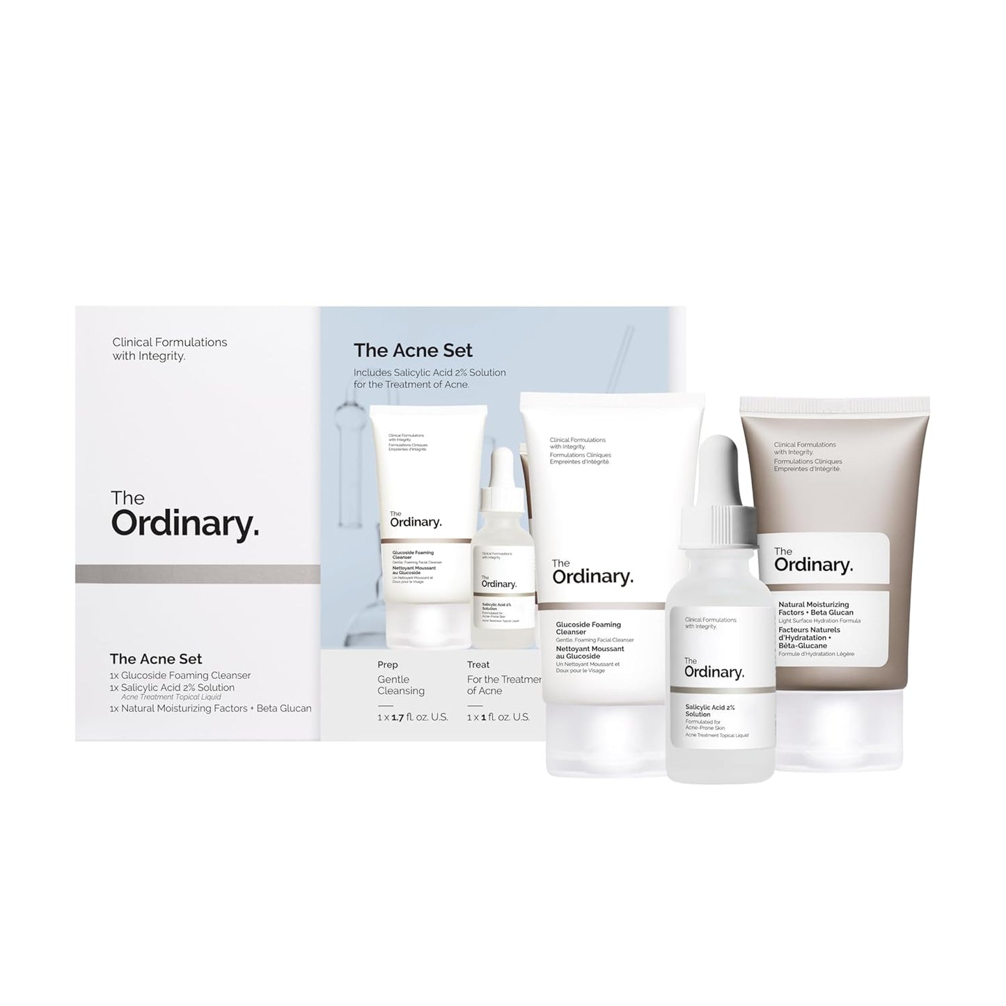 Zermet 1 The Ordinary The Acne Set, 3-Step Skin Regimen with Glucoside Foaming Cleanser, Salicylic Acid 2% Solution, and Natural Moisturizing Factors + Beta Glucan | Skin Care Set