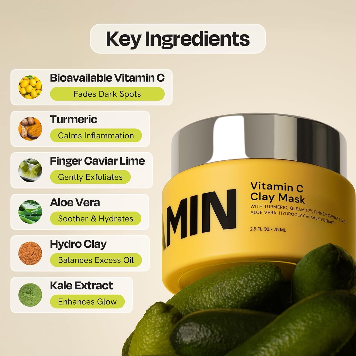 Zermet 1 Gleamin Vitamin C Clay Mask for Dark Spots, Turmeric Clay Face Mask Skin Care, Deeply Cleanses & Refines Pores, Brightens Uneven Tone and Helps Improve Post-Blemish Scarring & Texture, Up to 20 Uses