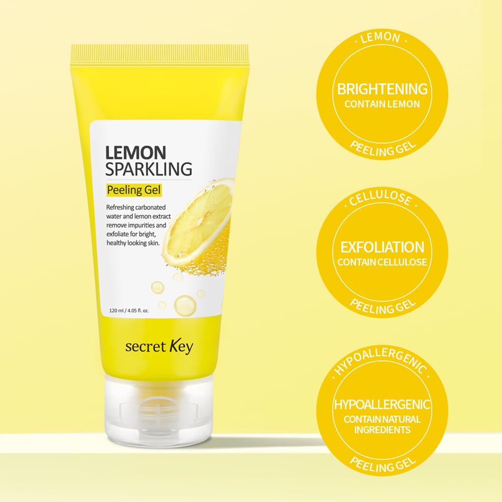 Zermet  Lemon Sparkling Peeling Gel, Deep Cleansing, Exfoliation, Skin Moisturization, Low Irritation for Sensitive Skin fl. 4.05 oz / 120 ml, Vitamin C and Refreshing Carbonated Water Synergy
