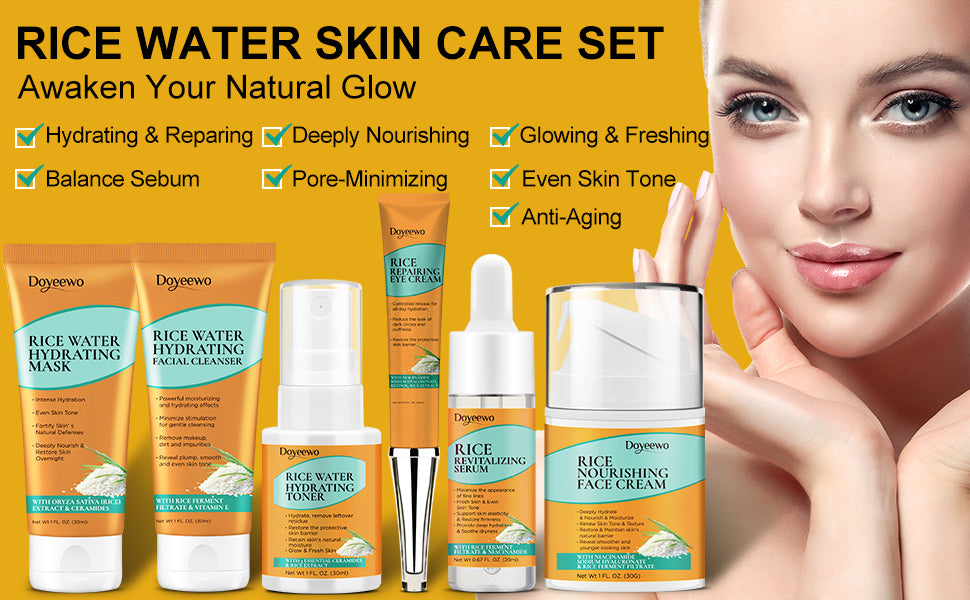 Zermet 1 Skin Care Set,Women Teen Glass Skincare Rice Water Hydrate Glow Repair Anti-Aging Facial Routine Kit Gift Set for Womens Mom Wife Teenager Girl Birthday Trendy Stuff Christmas Gifts Stocking Stuffers