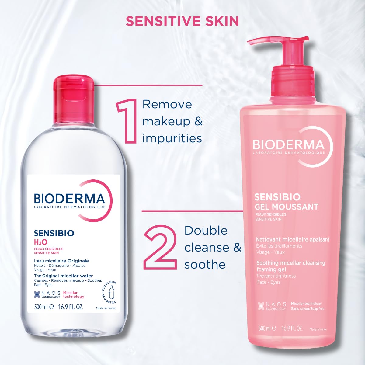 Zermet 1 Bioderma - Sensibio - H2O Micellar Water - Makeup Remover Cleanser - Face Cleanser for Sensitive Skin