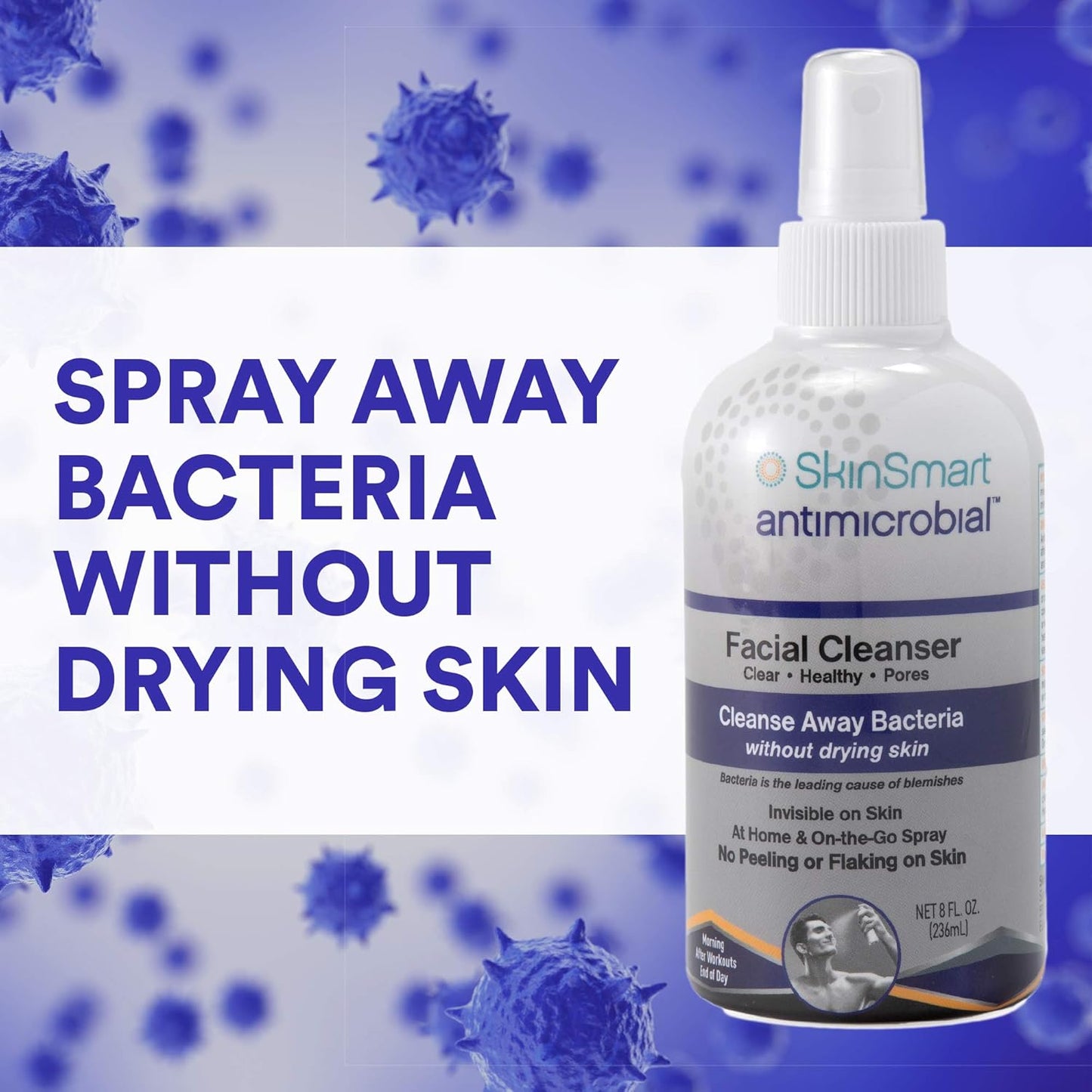 Zermet 1 SkinSmart Facial Cleanser for Acne, Targets Bacteria for Active Teenage Athletes Post Workout and Adult Acne, 8 oz Spray Bottle, Safe for Multiple Daily Uses