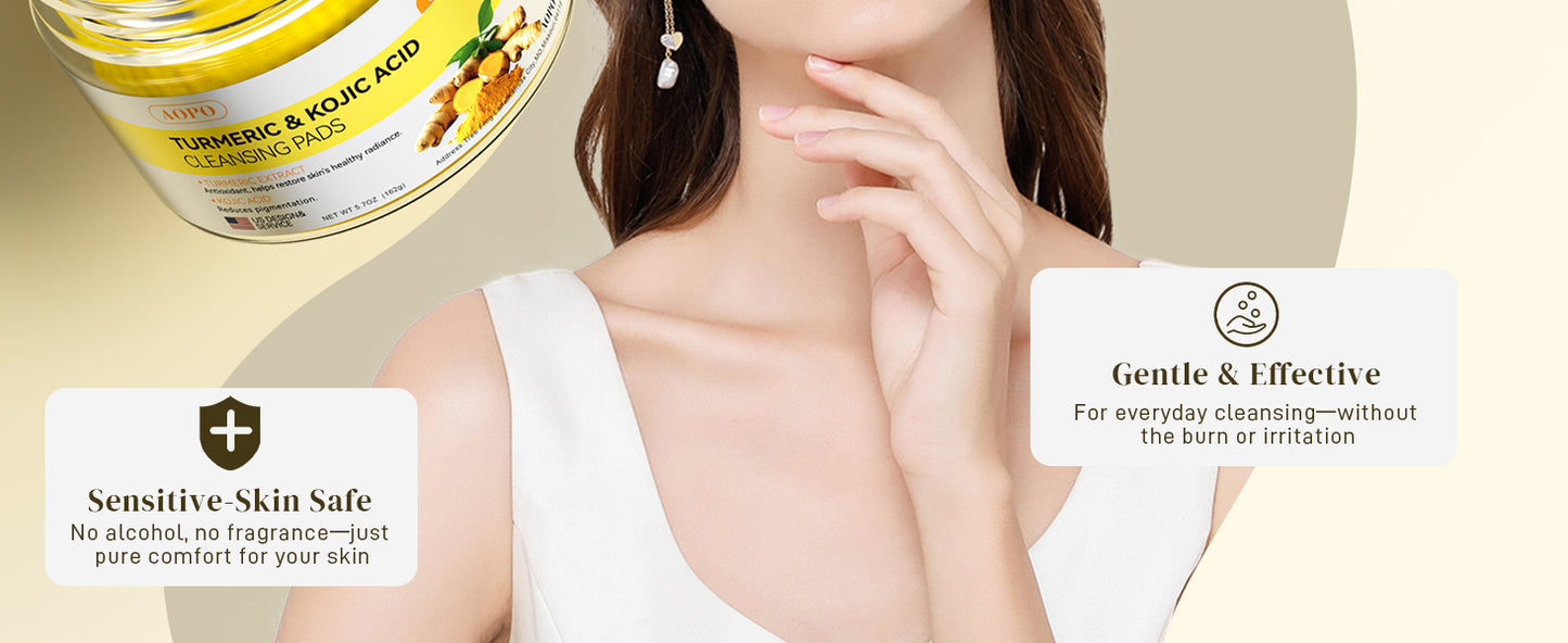 Zermet 1 Kojic Acid and Turmeric Cleansing Pads, 50 Pcs, for Face Cleansing and Exfoliation